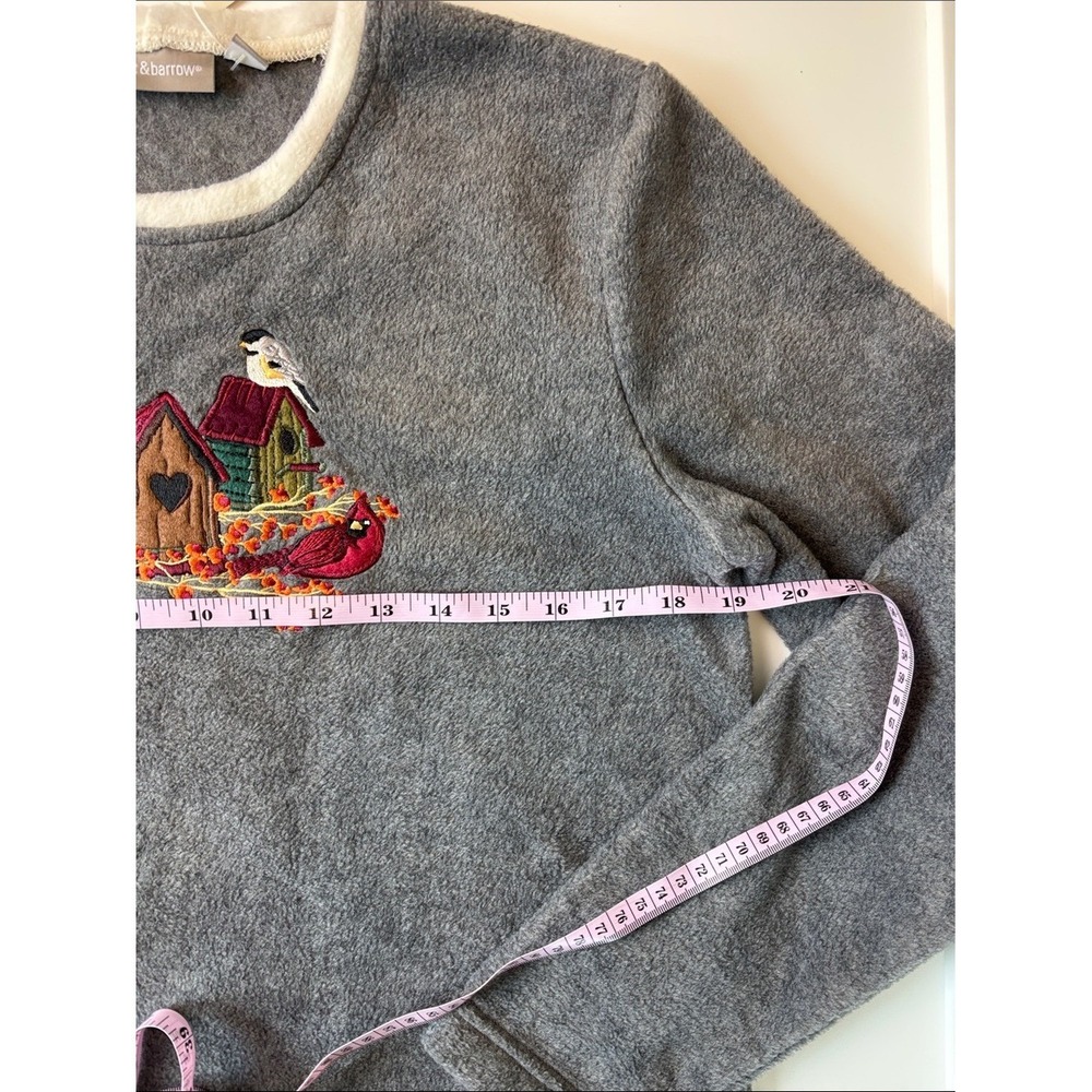NEW Croft & Barrow Birds Cardinal Birdhouse Fleece Pullover Grey Embroidered - Picture 4 of 7